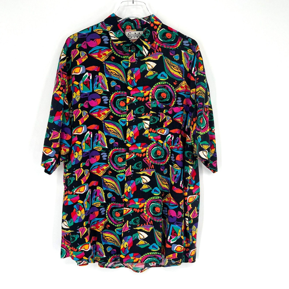 Vtg‎ San Marino Top Mens XL 80s Rainbow Party Festival Hippie Retro Colorful